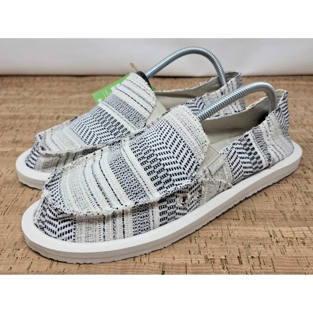 SANUK DONNA St Shoes Boho Womens 10 Slip On Slide On Black White Lightweight